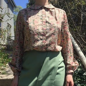 Vintage Floral Button Up with Rounded Collar